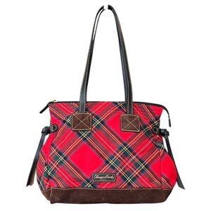 Dooney & Bourke Red Tartan Plaid Tote/Shoulder Bag Excellent Condition
